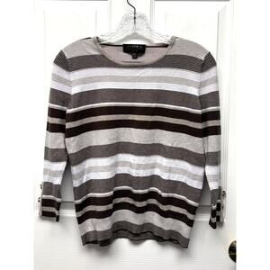 Joseph A Sweater Striped Brown Black White Stripe Crew Neck Pullover Women’s PM